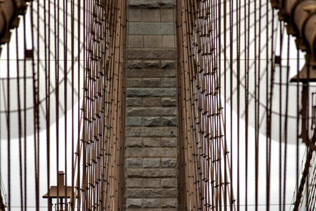 Central cables of the Brooklyn Suspension Bridge linking the boroughs of Manhattan and Brooklyn in New York City (USA), the largest suspension bridge in the world until 1889.の写真素材