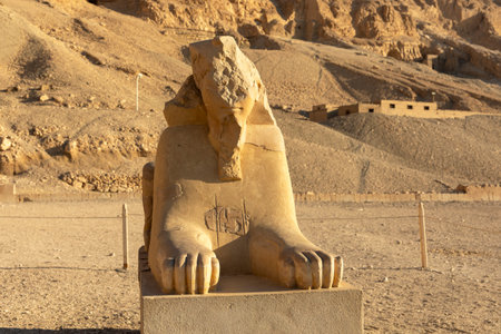 Nestled in the middle of the arid landscape of the Theban Necropolis, the Sphinx of Hatshepsut serves as a bridge between the earthly and the divine realm.の写真素材