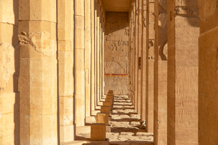 Explore the grandeur of Hatshepsut's mortuary temple. This vast hall, adorned with towering pillars...