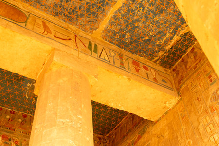 The vibrant world of ancient Egypt through the intricate hieroglyphic tapestries that adorn the...
