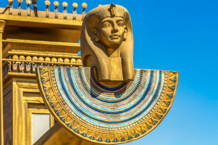 Ra's Solar Barque: A Sacred Passage was a ceremonial boat used in ancient Egypt to connect the temples of Karnak and Luxor along the Sphinx Avenue, representing the sun god's daily celestial journey.の写真素材