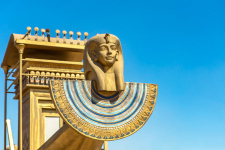 The Sun Chariot of the Sphinx Avenue was a sacred vessel used in ancient Egyptian processions between the temples of Karnak and Luxor, symbolizing the journey of the sun god Ra across the sky.の写真素材