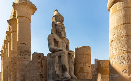 Step into the pharaoh's throne room, Luxor's royal sanctuary, a sacred space where Ramses II connected with the gods and ruled over the Nile.の写真素材