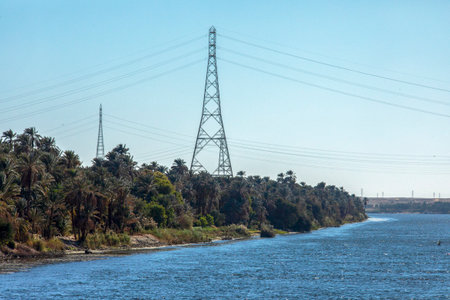 Find Nile Serenity on a verdant valley voyage. Our cruise through Egypt's heart offers stunning views of lush landscapes and the Nile's fertile banks.の写真素材