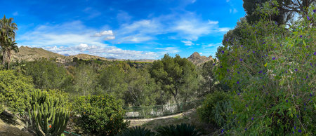 Capture the panoramic view of Ricote Valley, Murcia, also known as the Moorish Valley. Explore the Segura River's beauty and the charming towns like Archena.の写真素材