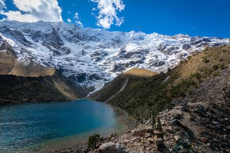 Walking to get to this amazing lakeの写真素材