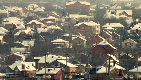View of many houses from hillの写真素材