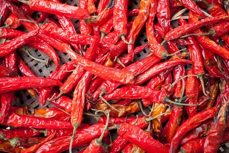 Red hot peppers in dry nature for background