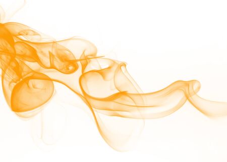 Orange smoke  on white background, yellow ink water color for designの写真素材
