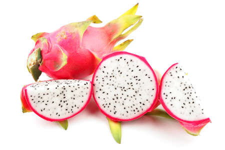 Ripe pink dragon fruit on white backgroundの写真素材