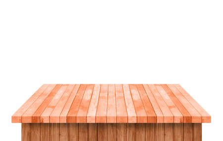 Empty brown wood Shelf Table isolated on white background. for montage of your productの写真素材