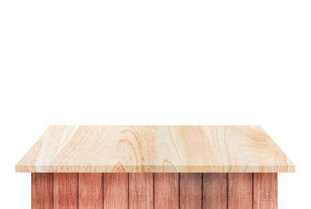 Empty brown wood Shelf Table isolated on white background. for montage of your productの写真素材