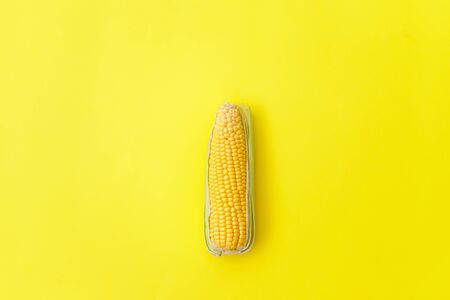 Ear of corn isolated on a yellow backgroundの写真素材