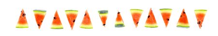 Long white banner with fresh red watermelon slices.の写真素材