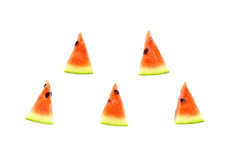 Top view of watermelon triangles on wahite background.の写真素材