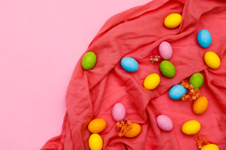 Easter bunny. Happy Easter holiday background concept.Flat lay colorful bunny egg with accessory to...