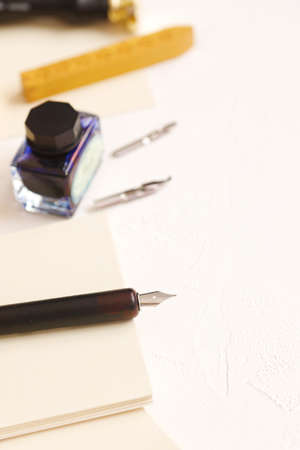 Calligraphy: Set of vingate fountain pens. Artistic equipment. Calligraphic accessoriesの写真素材