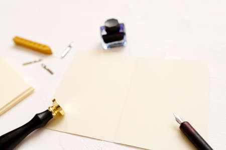 Calligraphy: Set of vingate fountain pens. Artistic equipment. Calligraphic accessoriesの写真素材
