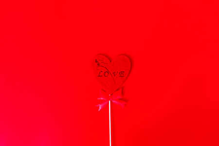 Valentines day frame red hearts on red background