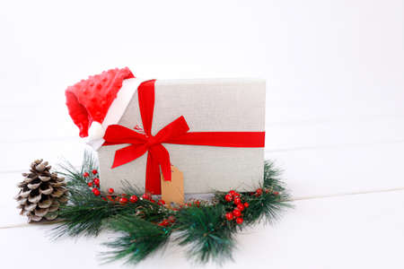 Christmas presents and ornaments on whiteの写真素材