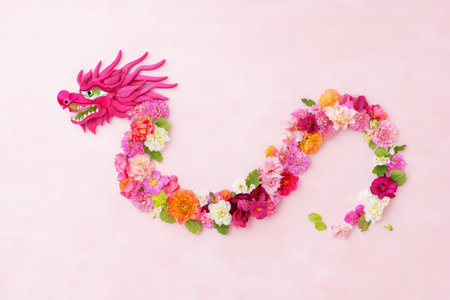 Elegant Floral Dragon Sculpture with Soft Pastel Background.の素材