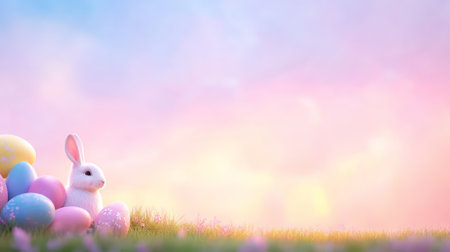 Curious Cute Bunny Peeking Over White Wall with Green Ivy in Bright Spring Garden Setting.の写真素材