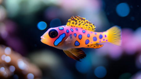 Colorful Exotic Tropical Fish with Bright Blue and Purple Spotsの写真素材