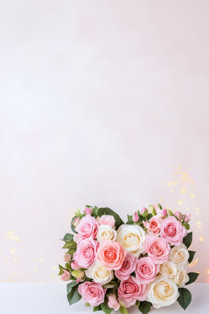 Heart Shaped Pink Rose Bouquet on Soft Sparkling Background for Love and Valentineâs Themesの素材