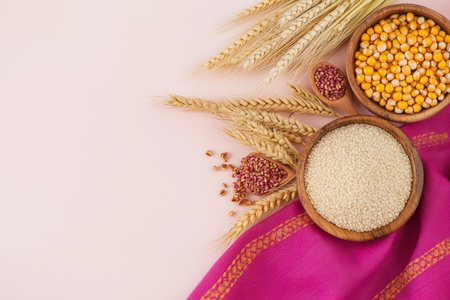 Harvest Display of Corn Wheat and Sugarcane on Traditional Punjabi Textile