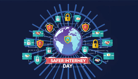 Vector illustration of cyber security and data protection concept with world globe, padlock, credit card on dark blue background.のイラスト素材