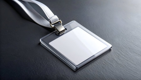 Blank ID card holder on black leather background with copy space.の写真素材