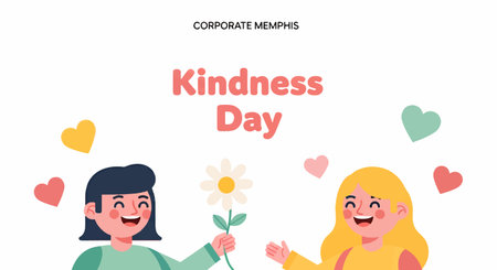 Illustration of two smiling women surrounded by hearts and flowers for Kindness Dayのイラスト素材