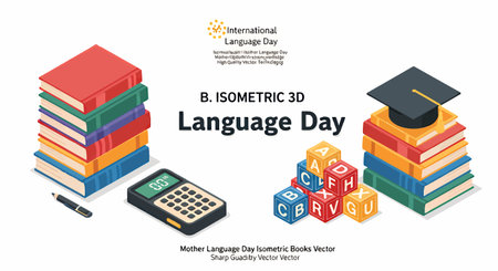 Colorful illustration for Language Day with books and graduation capのイラスト素材