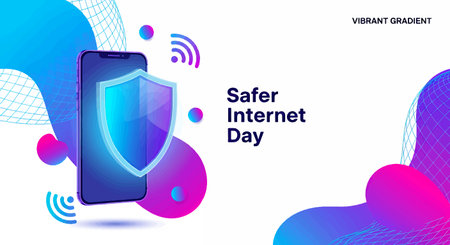 Graphic illustration for Safer Internet Day with shield and mobile deviceのイラスト素材