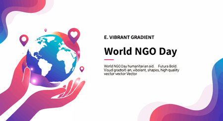 Vibrant gradient illustration for World NGO Day with hands holding the globeのイラスト素材