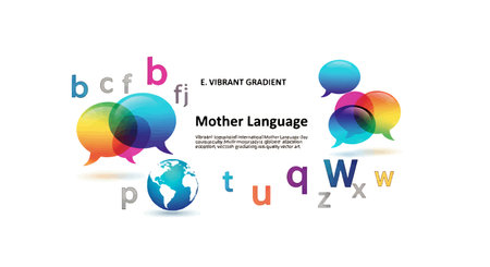 Vibrant graphic illustration of speech bubbles and letters with globe iconのイラスト素材