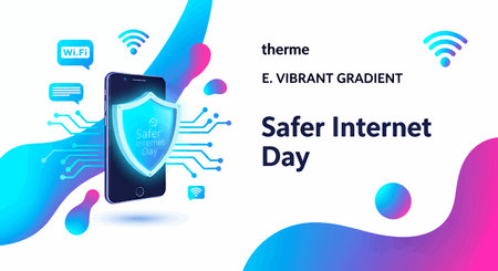Safer Internet Day promotion with mobile phone shield iconのイラスト素材