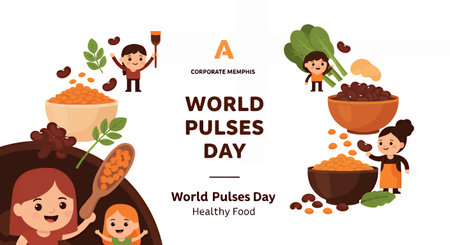 Cartoon people enjoying pulses with vegetables and grainsのイラスト素材