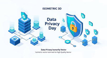 Isometric 3D illustration of data privacy day with shield and lockのイラスト素材