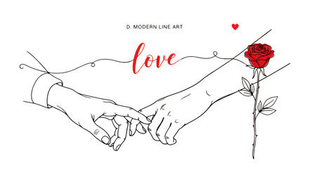 Minimalist illustration of hands holding with rose and love textのイラスト素材