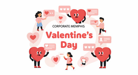 Illustration of cartoon people and heart characters for Valentines Dayのイラスト素材