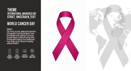 Pink ribbon symbolizing cancer awareness campaign on World Cancer Dayのイラスト素材