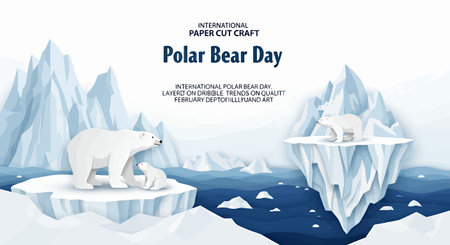 A polar bear standing on an iceberg in the Arctic landscape with a melting ice floeのイラスト素材