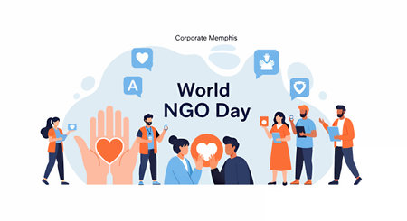 Illustration of diverse people celebrating World NGO Dayのイラスト素材