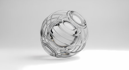 Clear glass sphere featuring intricate swirling patterns and transparent texture on white background