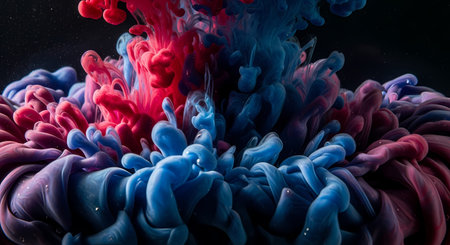 Dynamic abstract image of colored ink mixing in liquid