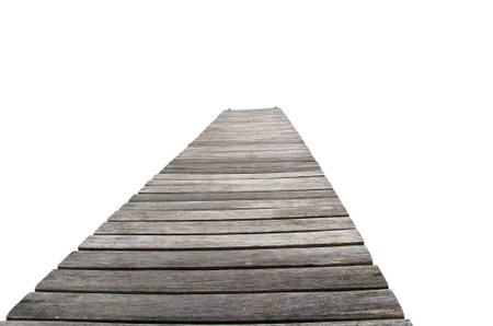 Long Timber boardwalk isolated on white background.