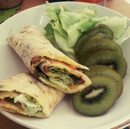 Homemade Breakast Egg Wrap with Kiwi Fruits の素材