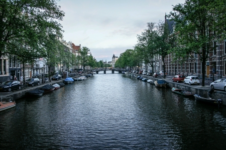 Beautiful Canal View in Amsterdam Holland の素材