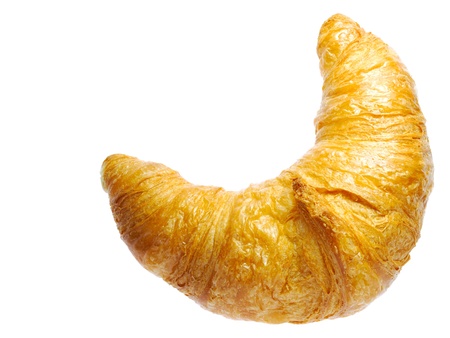 Single golden croissant isolated on white studio backgroundの写真素材